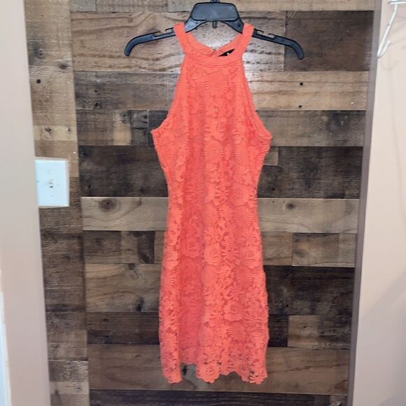 Lulu’s Love Poem Coral Orange Lace Mini Dress - Picture 3 of 8